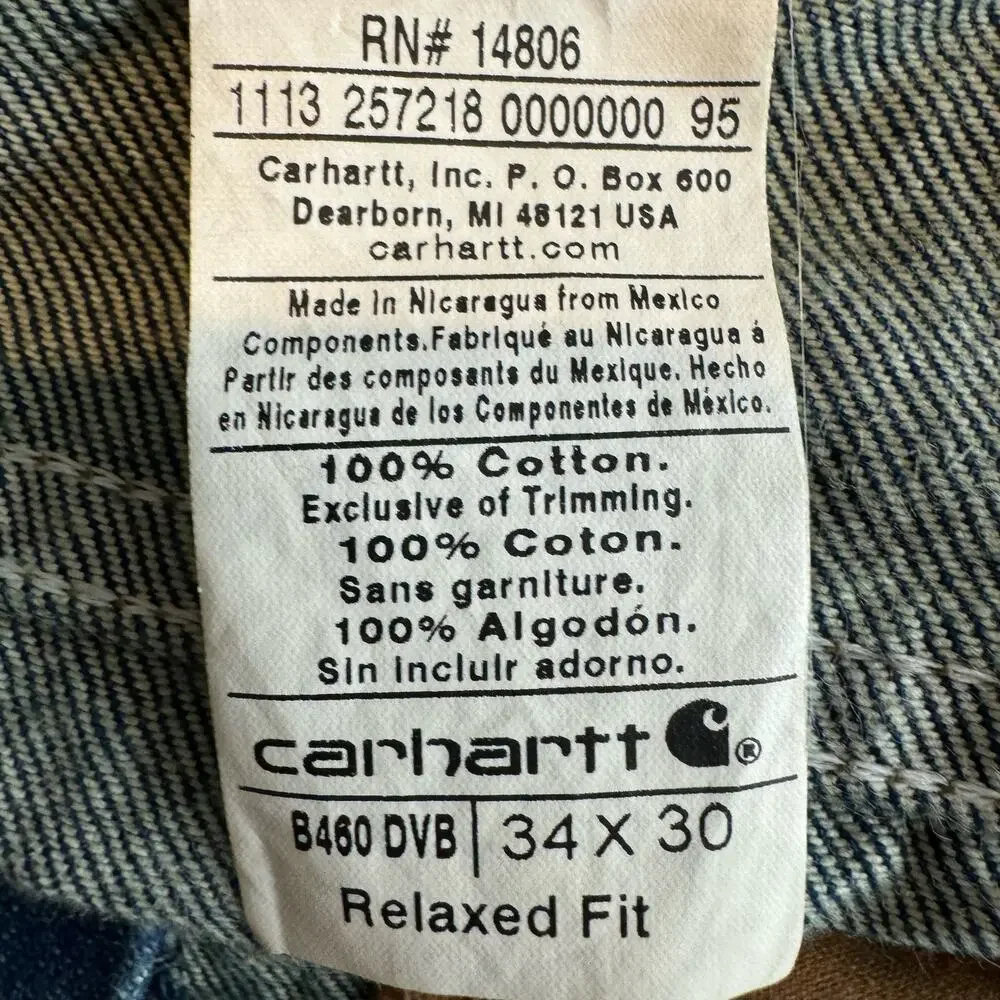 Vintage‎ Carhartt Denim Jeans Relaxed Fit B460DVB Triple Stitch 34x30 *32x28.5